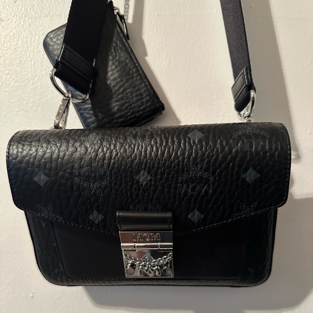 MCM Black Visetos Crossbody with card case
